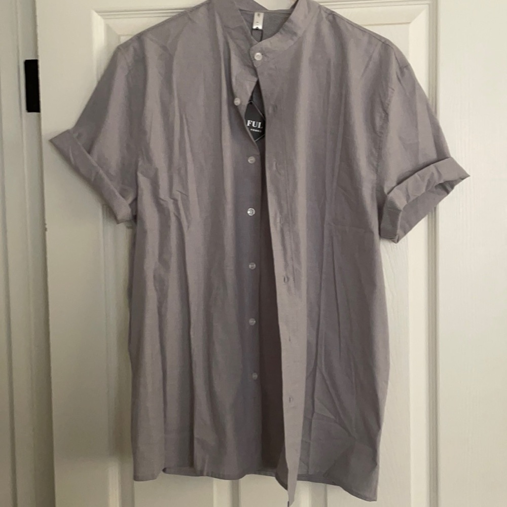 Men’s collarless short sleeve dress shirt